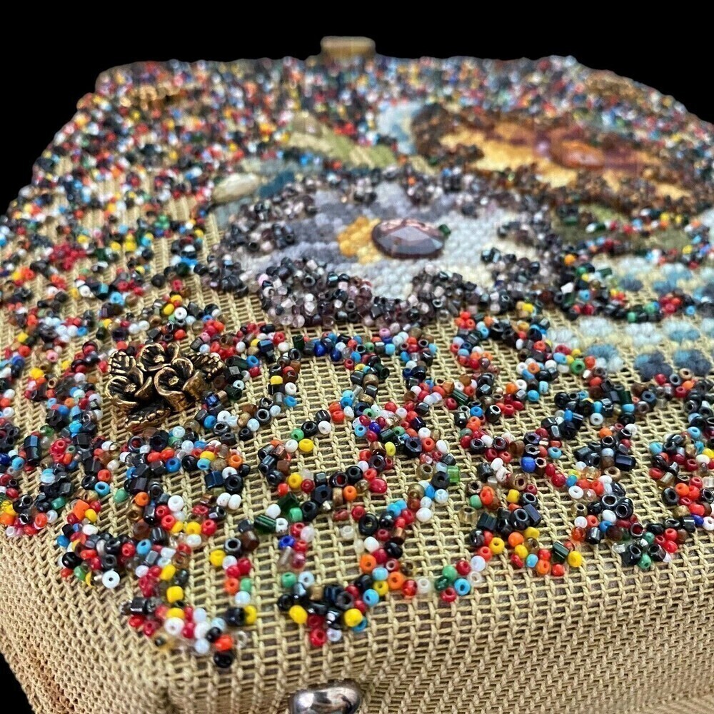 Vintage Soure' Bag New York Needlepoint Beaded Rhinestones Lucite Handle - Picture 3 of 8